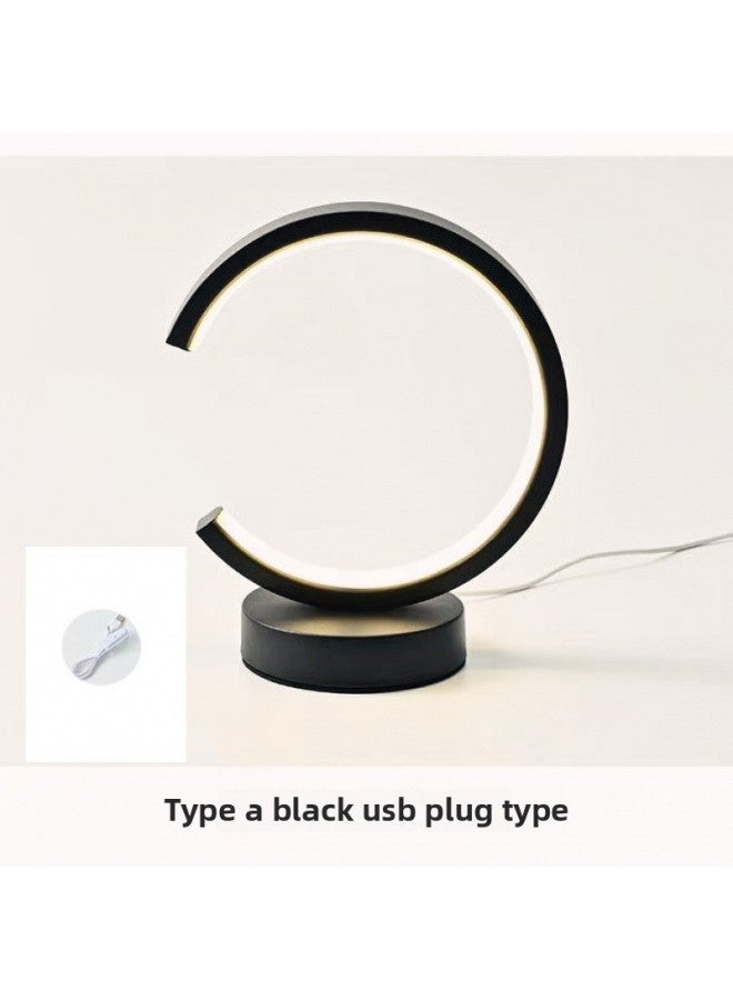 Nordic Creative Ring Led Lamp Stepless Dimming Night Light Energy-saving Eye Protection Dormitory Fill Light Diy Handmade-Specification:20cm Black Circle-lotus-[usb Interface] Three-color Stepless Dimming [mild Model]  - Image 5
