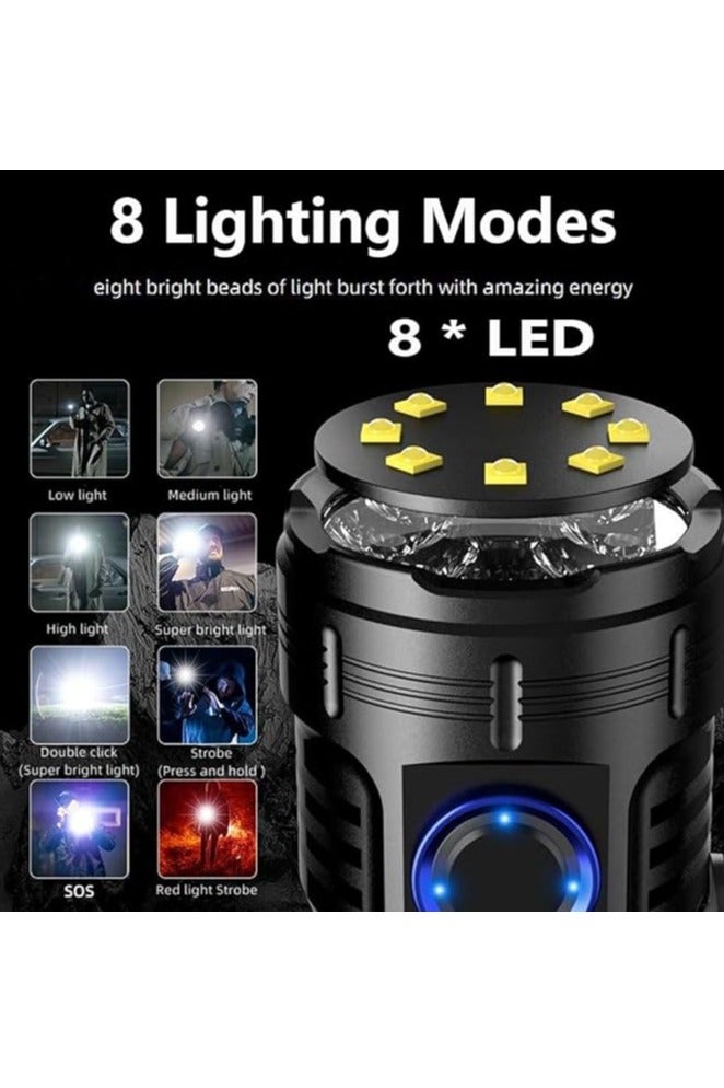 BlueFire Mini LED Flashlight USB-C Rechargeable – 8 LED High-Power 3050 Lumen Torch, 8 Lighting Modes (Low/Medium/Strong/SOS/Red Light), IPX5 Waterproof, Tail Magnet & Clip, 2500mAh Battery – Perfect for Outdoor, Hiking, EDC, Camping, Car Repair & Emergency - Image 3