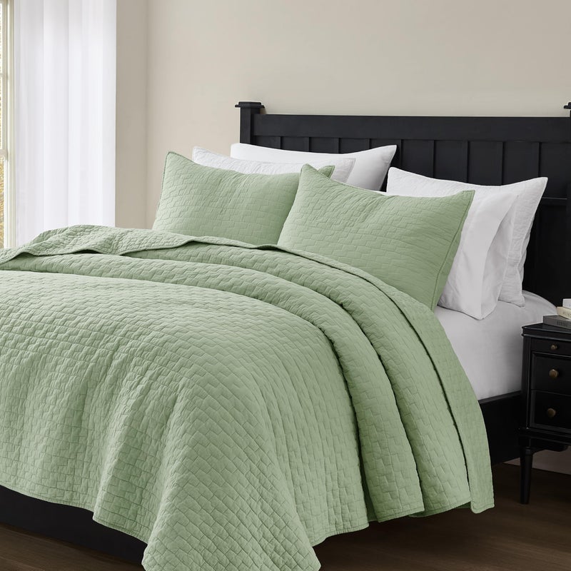 palassio Sage Green 100% Cotton Quilt California Cal King Size Bedding Sets with 2 Pillow Shams, Textured Oversized Lightweight Bedspread Shabby Chic Coverlet, Soft Bed Cover for All Season, 3 Pieces - Image 5