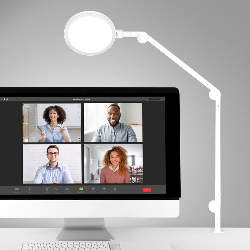 LUME CUBE Edge 20 LED Desk Lamp Dimmable Home Office Desk Light with USB Charging Port Strong Swing Arm Adjustable Color Temperature and Brightness Circle Webcam Light White