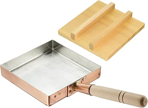 TIKUSAN Japanese Tamagoyaki Omelets Copper Pan with Wooden Lid 94 inch 2424 cm Square Type Egg Pan