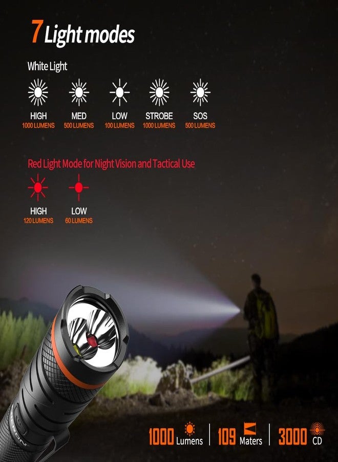 NICRON B75T LED Tactical Flashlight with Red White Dual Light, 90 Degree Rotating Head, Magnetic Base, Pocket Clip for Night Hunting, Camping, Emergency, Night Vision - Image 2