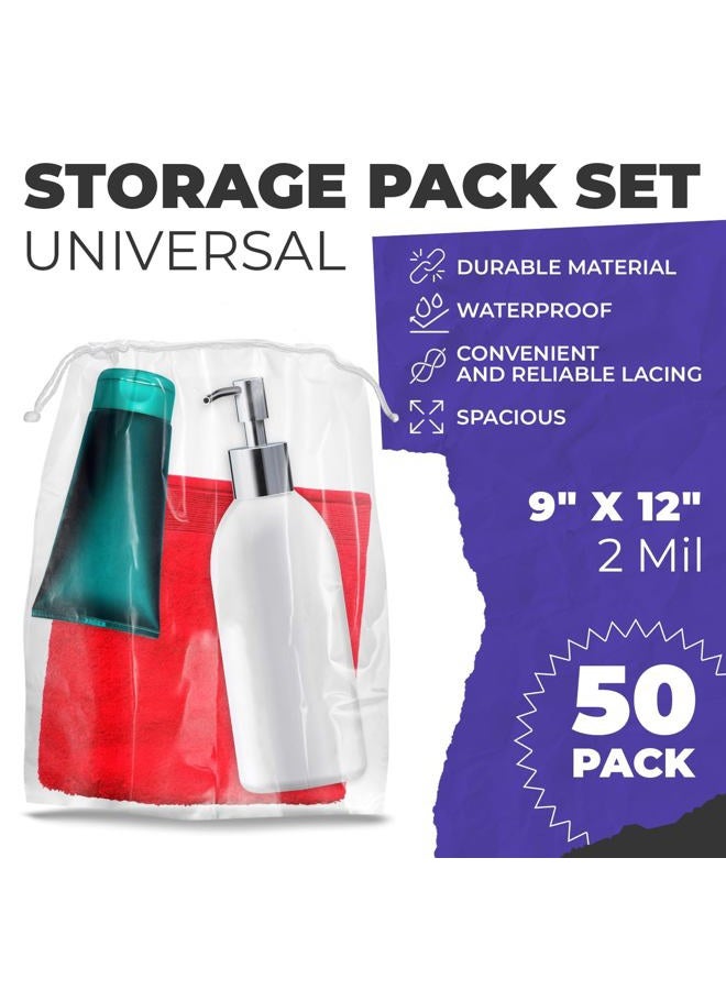 APQ Supply APQ Clear Drawstring Bags 9” x 12”, Pack of 50 Waterproof Drawstring Gift Bags, 2 Mil Polyethylene Travel Shoe Bags for Packing, Shipping, Storage, Shoe Dust Bags with Double Cotton Drawstrings, - Image 2