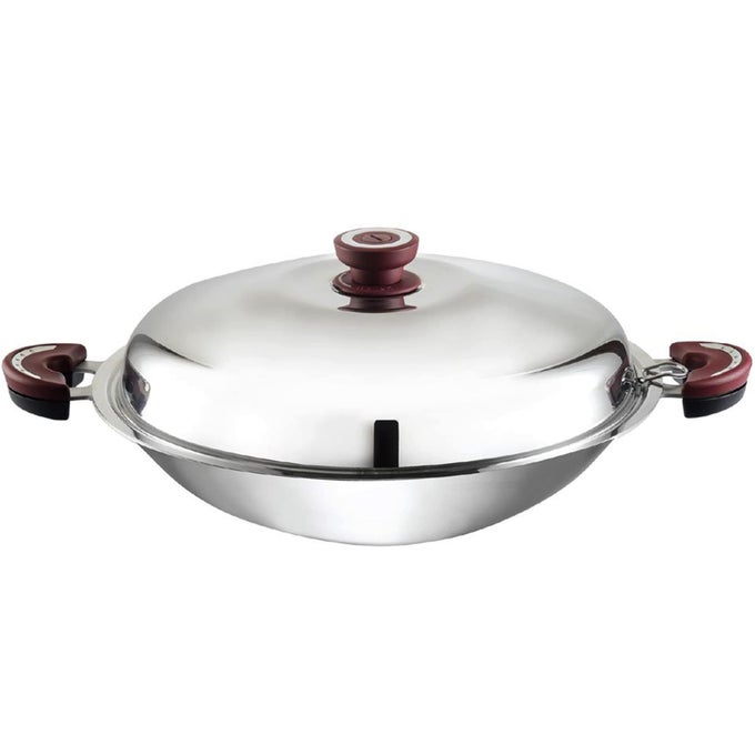 CLAD STAINLESS STEEL WOK PAN WITH LID ROUND BOTTOM 16 INCH 40CM STIR FRYING PAN TRIPLY NONSTICK COOKWARE DOUBLE HANDLE COOKING POT FOR INDUCTIONELECTRICGAS STOVES