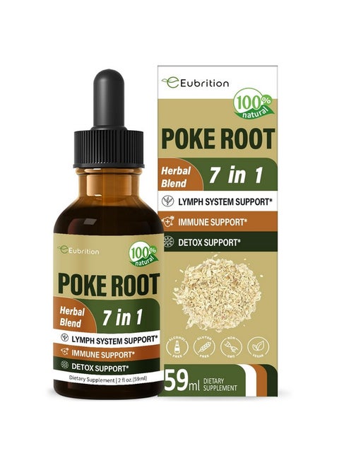 Eubrition Poke Root Drops for Lymph System Support, Lymphatic Drainage Supplement for Lymphedema, 7 in 1 Formula with Goldenseal Extract for Immune Support, Dandelion for Detox & Cleanse. 2oz