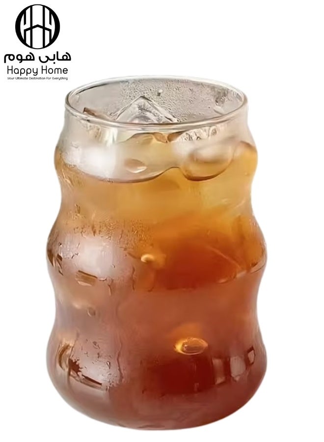 هابي هوم عبوة واحدة من أكواب القهوة المثلجة سعة 350 مل، أكواب شرب فقاعية - أكواب زجاجية صغيرة لطيفة على شكل تموجات من الزجاج المضلع العتيق - كوكتيل، ماء، صودا، عصير، حليب - Image 1