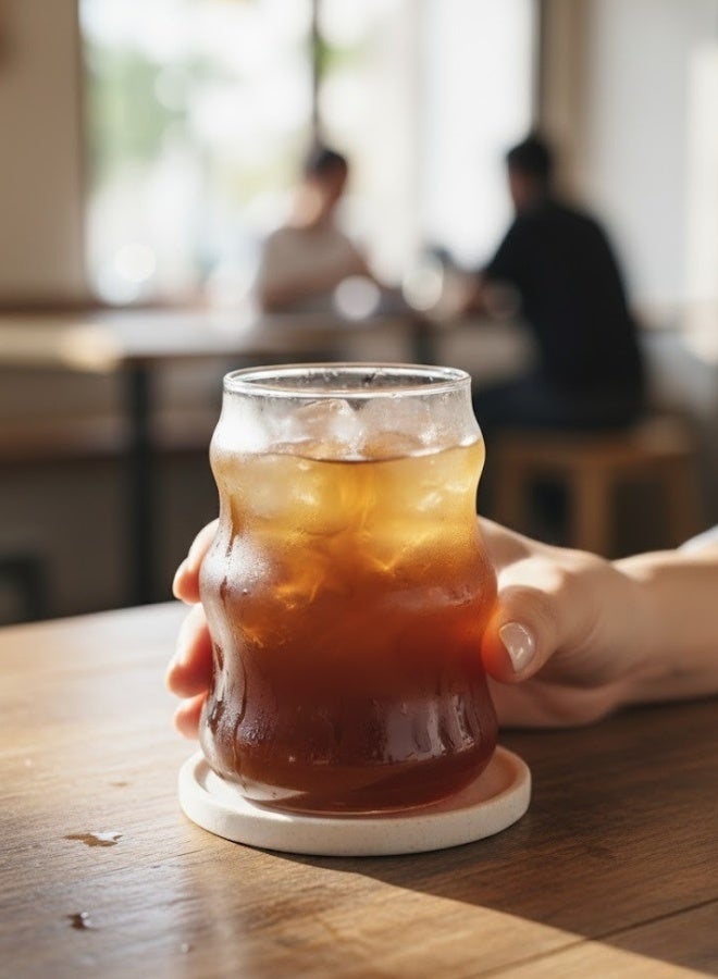 هابي هوم عبوة واحدة من أكواب القهوة المثلجة سعة 350 مل، أكواب شرب فقاعية - أكواب زجاجية صغيرة لطيفة على شكل تموجات من الزجاج المضلع العتيق - كوكتيل، ماء، صودا، عصير، حليب - Image 2