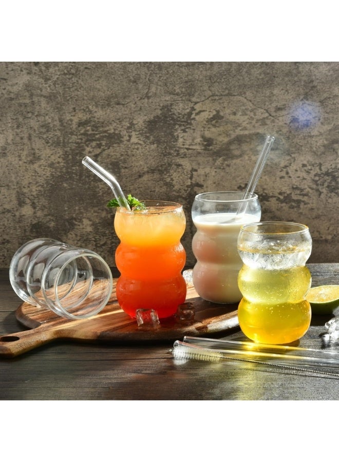 هابي هوم عبوة واحدة من أكواب القهوة المثلجة سعة 350 مل، أكواب شرب فقاعية - أكواب زجاجية صغيرة لطيفة على شكل تموجات من الزجاج المضلع العتيق - كوكتيل، ماء، صودا، عصير، حليب - Image 3