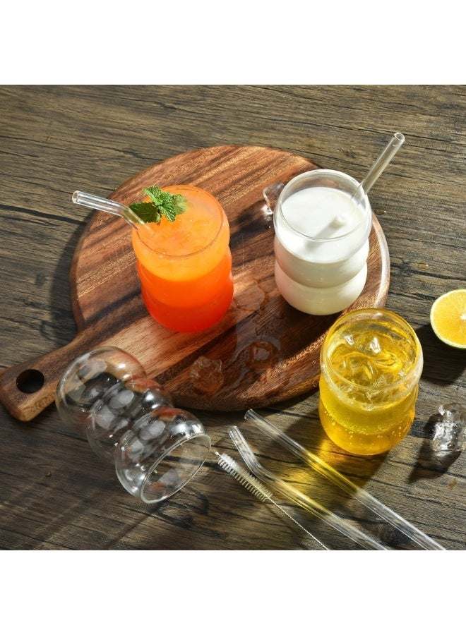 هابي هوم عبوة واحدة من أكواب القهوة المثلجة سعة 350 مل، أكواب شرب فقاعية - أكواب زجاجية صغيرة لطيفة على شكل تموجات من الزجاج المضلع العتيق - كوكتيل، ماء، صودا، عصير، حليب - Image 4