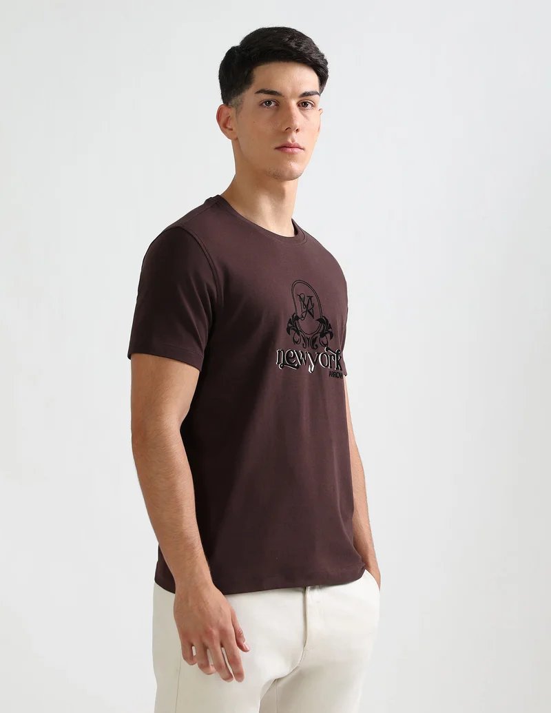 Arrow Dark Brown Graphic Printed Regular Fit T-Shirt for Men | Best Price UAE