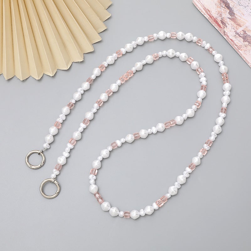 Elegant Crystal Pearl Phone Case Lanyard K2815 Crystal-sized Special-Shaped Beads Crossbody Chain
