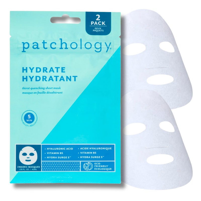 Patchology Hydrate FlashMasque Facial Sheet Mask with Hyaluronic Acid Face Mask Skincare Sheet for Men Women to Moisturize Hydrate Skin in 5 Minutes Facial Sheet Moisturizer 2 Count