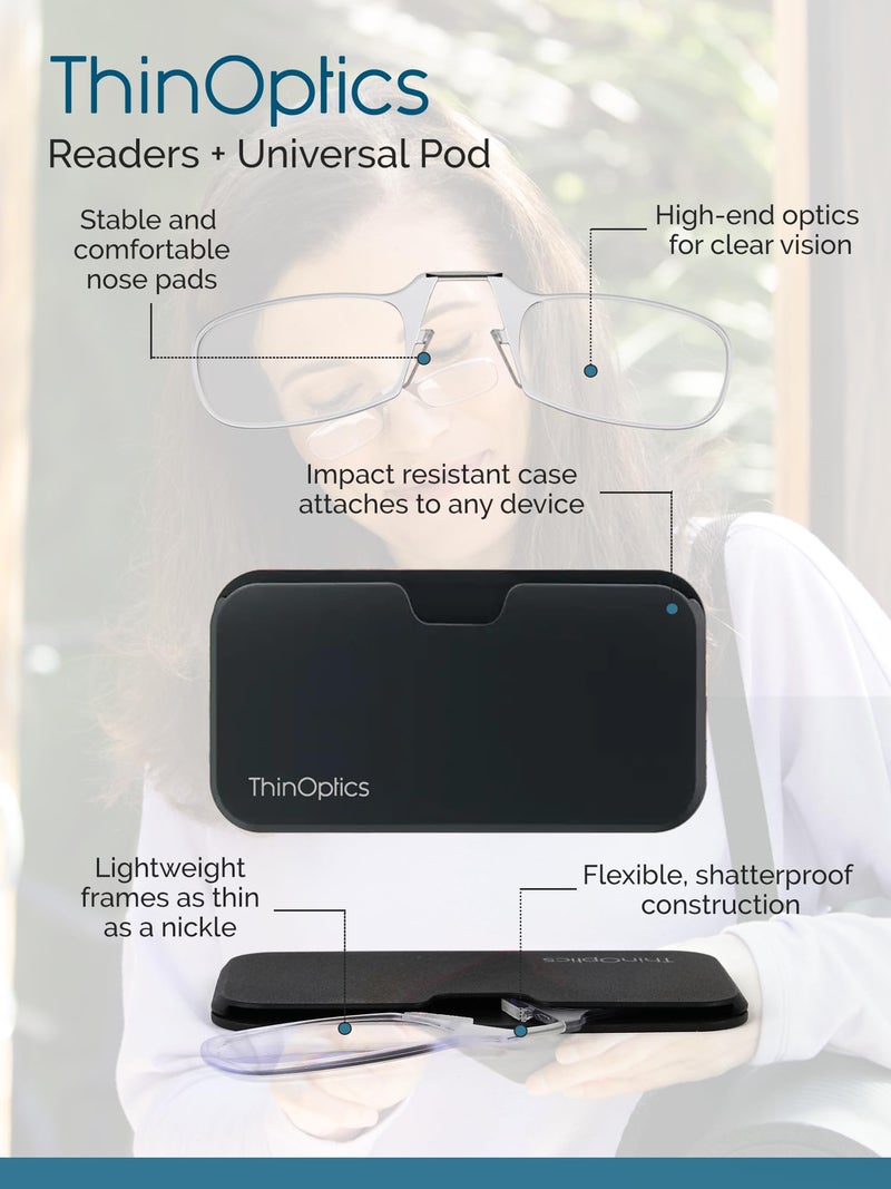 ThinOptics Keychain Case and Readers Rectangular Reading Glasses, Black, 44 mm + 2.5 dioptre - Image 4