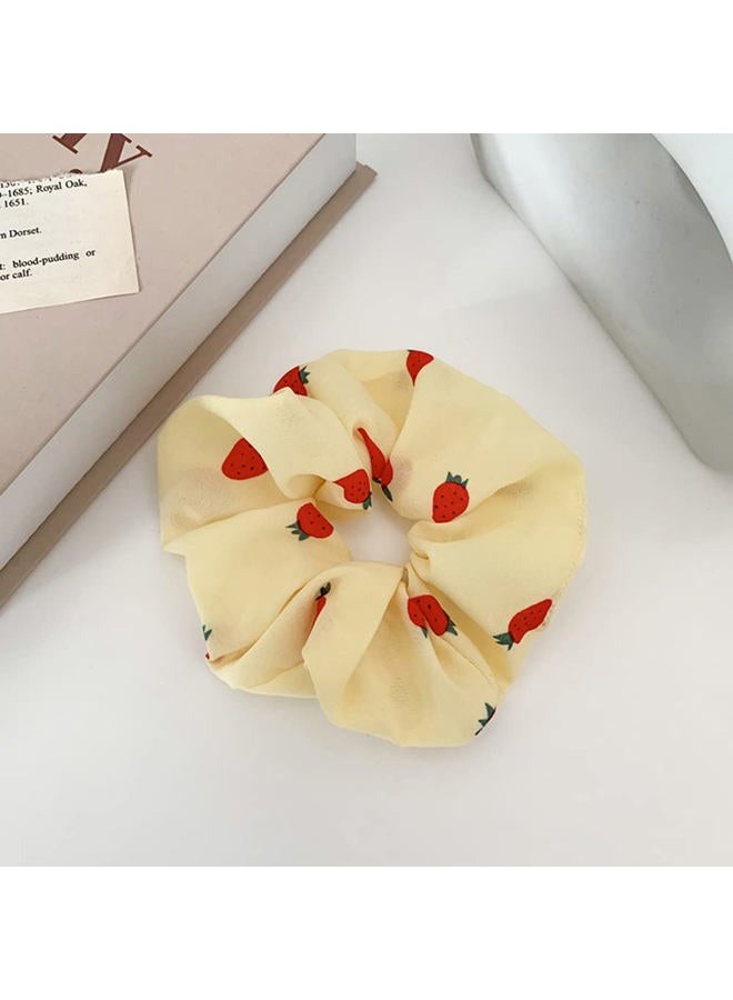 DINPREY Flower Fruits Scrunchies for Hair Yellow Elastic Hair Bands Ties, Glittery Daisy Flowers Pear Cherry Strawberry Hair Ties Ponytail Holders for Women Girls (yellow) - Image 4