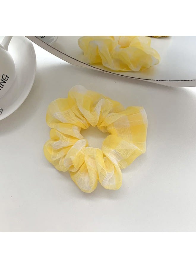 DINPREY Flower Fruits Scrunchies for Hair Yellow Elastic Hair Bands Ties, Glittery Daisy Flowers Pear Cherry Strawberry Hair Ties Ponytail Holders for Women Girls (yellow) - Image 2