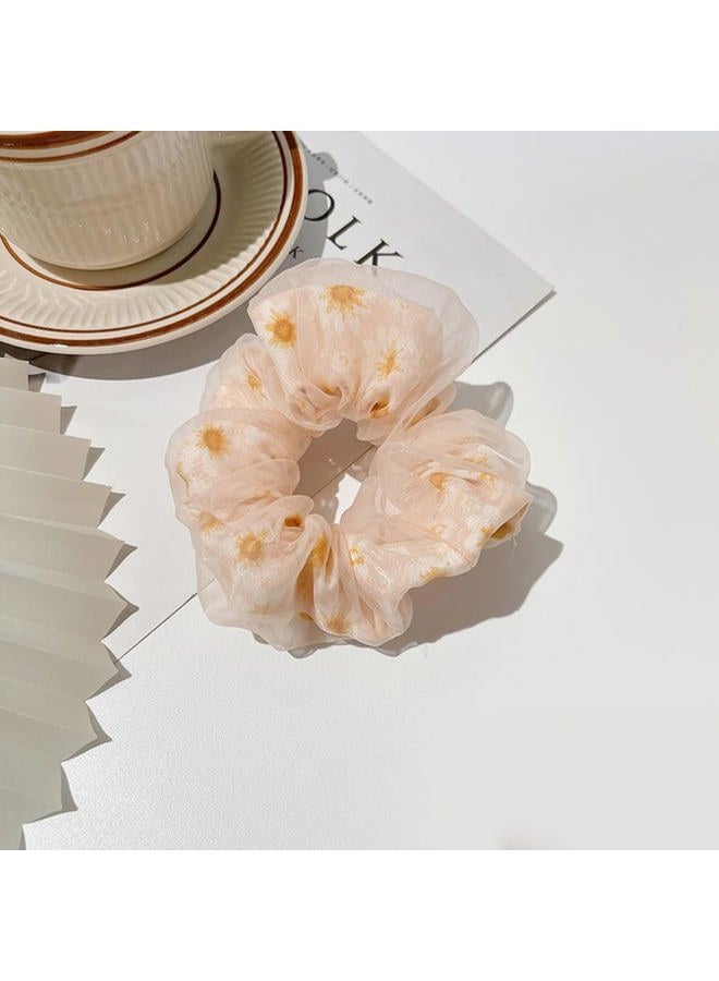 DINPREY Flower Fruits Scrunchies for Hair Yellow Elastic Hair Bands Ties, Glittery Daisy Flowers Pear Cherry Strawberry Hair Ties Ponytail Holders for Women Girls (yellow) - Image 3