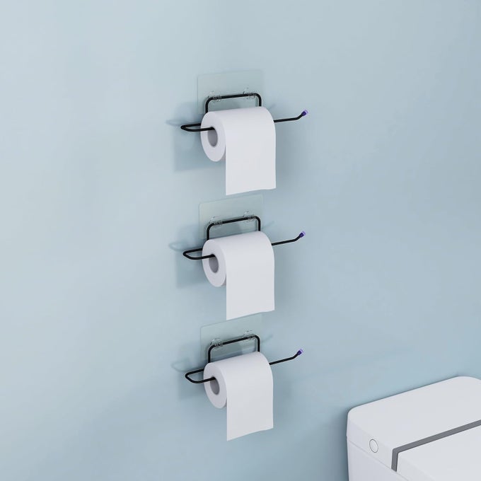 SELF ADHESIVE GI STEEL NO DRILL TOILET PAPER HOLDERTISSUE PAPER ROLL HOLDERHANGERTOWEL BAR STAND FOR BATHROOM ACCESSORIES PACK OF 3 BLACK