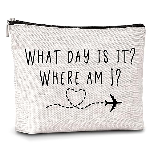 AWSICE Flight Attendant Makeup Bag What Day Is It Where Am I Cosmetic Travel Toiletry Bags Friendship Gift For Stewardess Flight Crew Women Sister Friend-A13 - Image 1