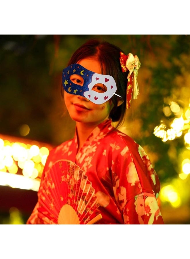 Yookat 14 Pieces Paper Art Masks White Craft Masks Paintable Paper Mask Mardi Gras Masquerade Masks - Image 1
