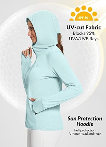 baleaf Women's SPF Jacket Sun Shirt UV Protection Hoodie Zip Up Long Sleeve Hooded Summer Clothing Running Hiking Spa Retreat L Blue - Image 3
