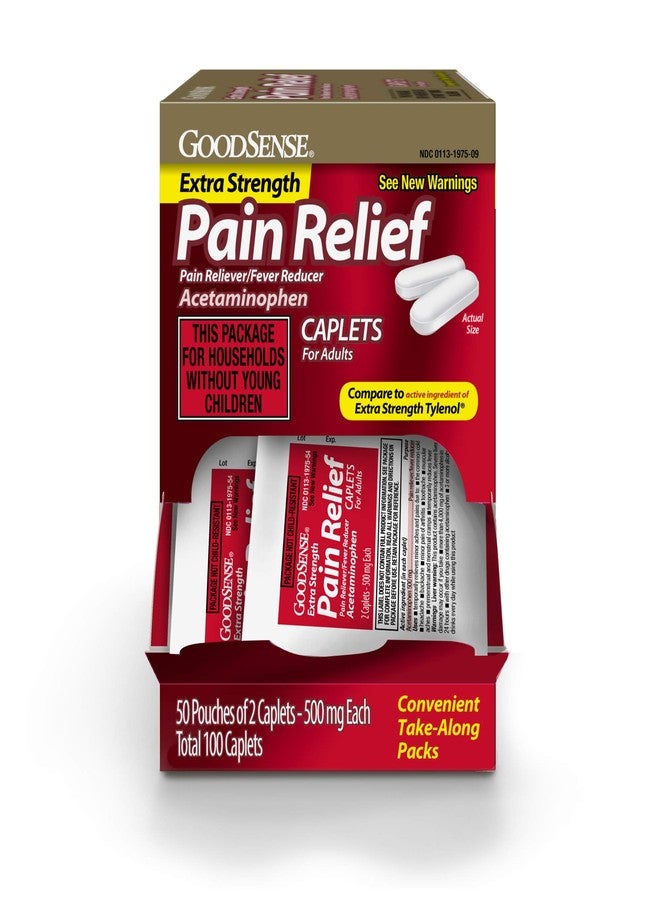 GoodSense Extra Strength Acetaminophen Caplets 500 mg, Pain Reliever and Fever Reducer, Easy Open Cap, 100 Count - Image 1