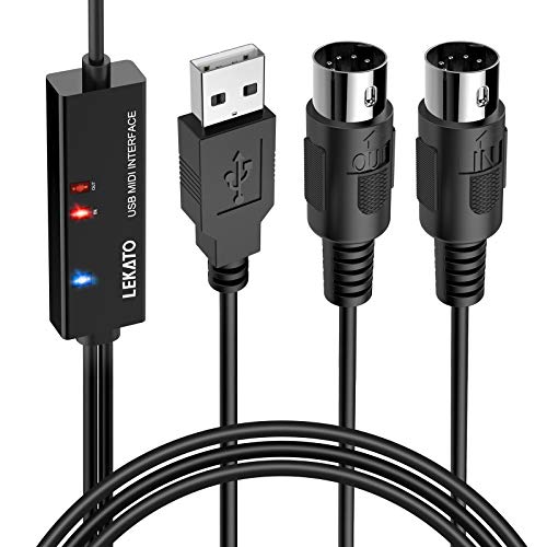 LEKATO USB MIDI Cable, MIDI to USB Cable 6.5Ft with Input & Output Connecting with Keyboard, Synthesizer for Editing & Recording, Midi to USB for Laptop Computer Windows and Mac - Image 1