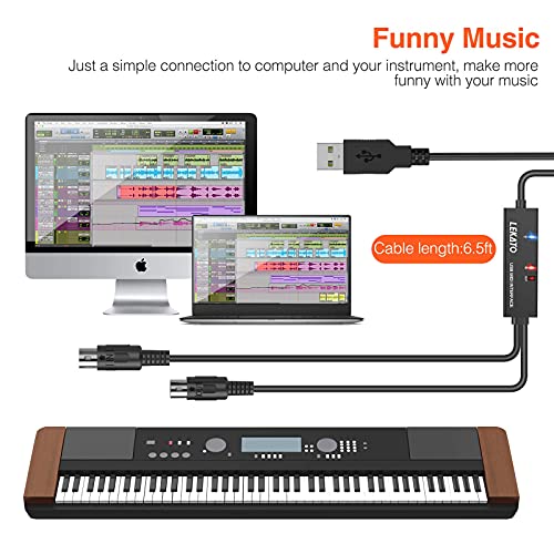 LEKATO USB MIDI Cable, MIDI to USB Cable 6.5Ft with Input & Output Connecting with Keyboard, Synthesizer for Editing & Recording, Midi to USB for Laptop Computer Windows and Mac - Image 5