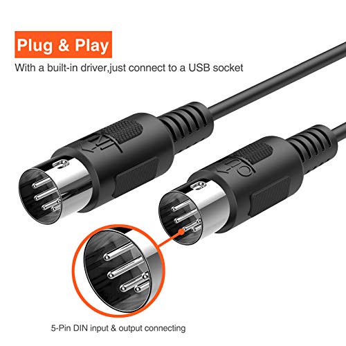LEKATO USB MIDI Cable, MIDI to USB Cable 6.5Ft with Input & Output Connecting with Keyboard, Synthesizer for Editing & Recording, Midi to USB for Laptop Computer Windows and Mac - Image 3