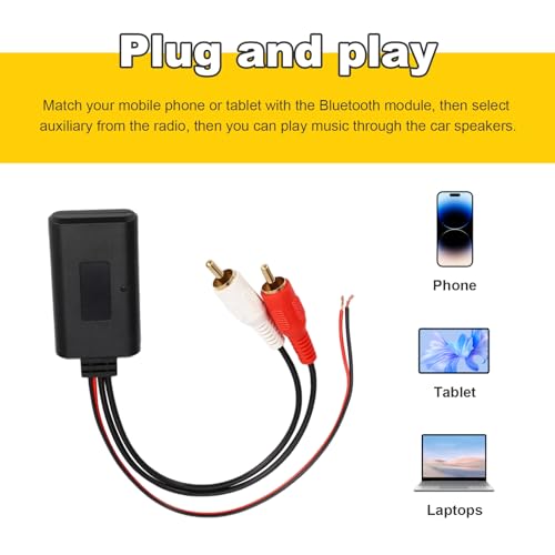 Dickno Car Wireless Bluetooth Cable Adapter, Universal Automotive Wireless Radio Stereo Connector with 2 RCA AUX Audio, Car Bluetooth 5.0 Module Music Receiver Fit Most Vehicles - Image 4