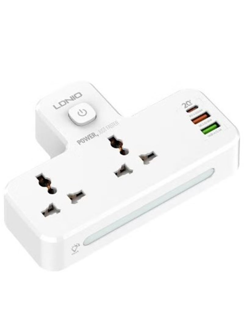 LDNIO - Power strip 2 ways power socket and 3 USB ( 2 USB-A / 1 USB-C ) port for a better performance with touch LED - rated power 2500W Max - SC2311 - Image 1
