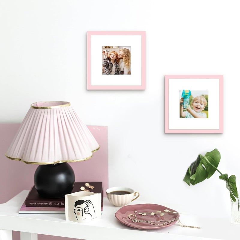 Picrit 8x8 Picture Frame Set of 12, Display 5x5 with Mat or 8 x 8 without Mat, Photo Frames for Wall Mounting or Table Top Display, Pink - Image 4