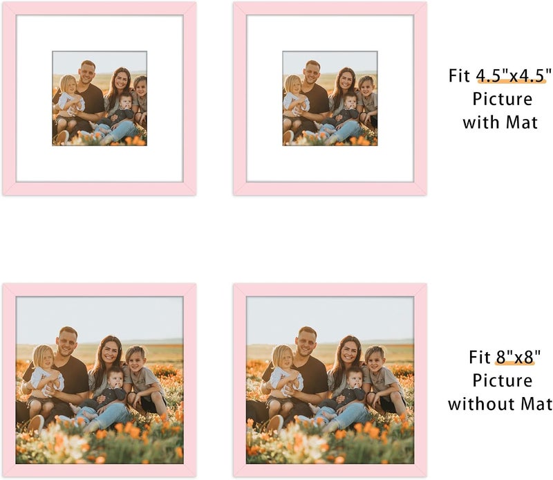 Picrit 8x8 Picture Frame Set of 12, Display 5x5 with Mat or 8 x 8 without Mat, Photo Frames for Wall Mounting or Table Top Display, Pink - Image 2