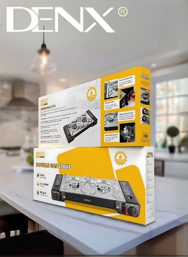 Denx The 2200-Watt Portable Single Gas Stove offers a powerful and efficient cooking solution wherever you go—whether indoors or outdoors. Its compact and lightweight design makes it easy to carry and store, perfect for travel, camping, picnics, or emergency use.  Equipped with a single burner and precise flame control, this stove allows you to easily adjust the heat for perfect cooking results—from quick boiling to gentle simmering. Made from high-quality, rust-resistant materials, it’s built to withstand outdoor conditions and provide long-lasting durability.  Compatible with standard butane or propane gas canisters, this stove delivers strong 2200-watt performance to cook your meals quickly and efficiently. Safety features ensure reliable and secure operation both inside your home and outdoors.  Whether you need a quick meal at home or want a portable cooking option for your adventures, this gas stove is the ideal choice for convenient, safe, and versatile cooking on the go. - Image 4