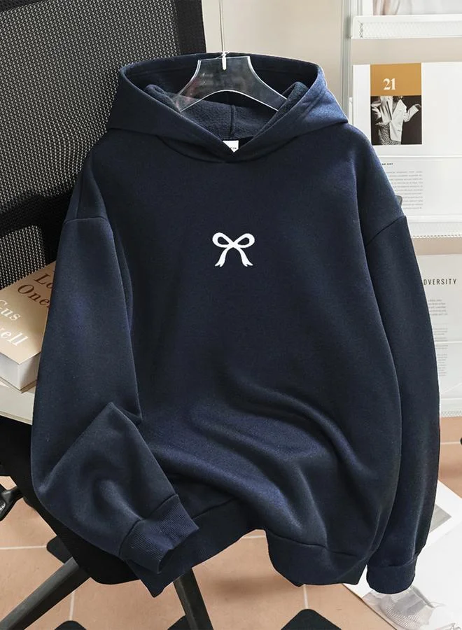 Take Two Girls Bow Print Long Sleeve Hoodie