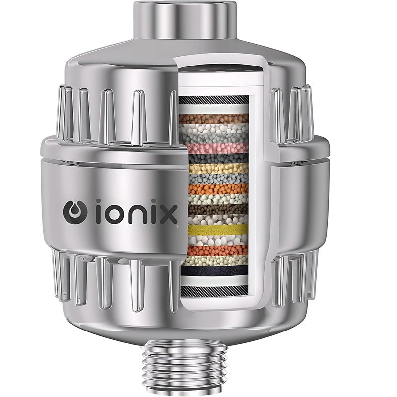 IONIX فلتر دش للحمام لمشاكل المياه العسرة | منعم مياه للمنزل يقلل من جفاف وحكة الجلد | قشرة الرأس | الإكزيما ويحسن بشكل كبير حالة بشرتك وشعرك وأظافرك - Image 1