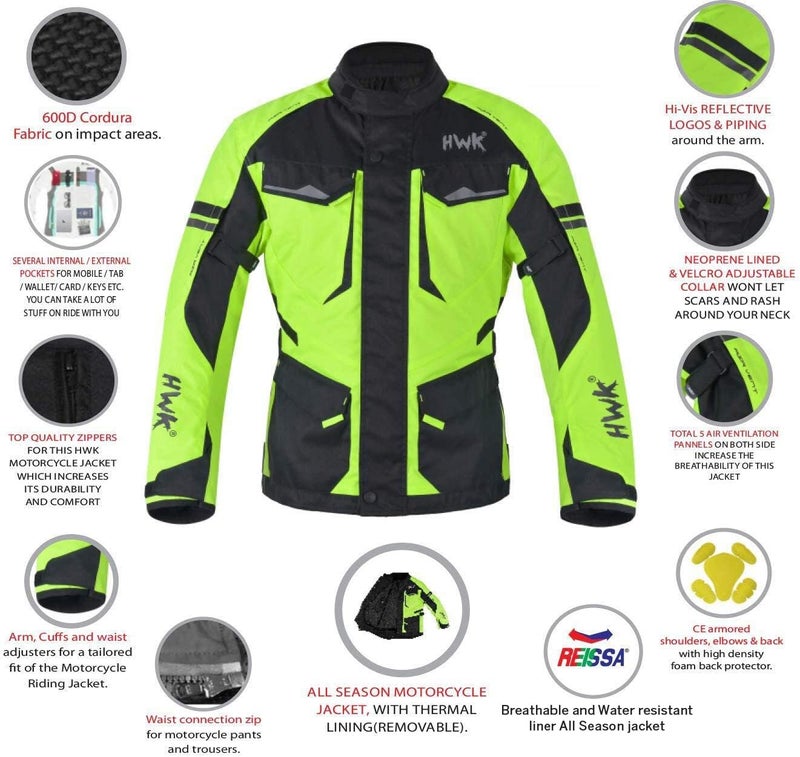 HWK Men's Adventure/Touring Motorcycle Jacket with Cordura Fabric and Impact Protection - Image 3