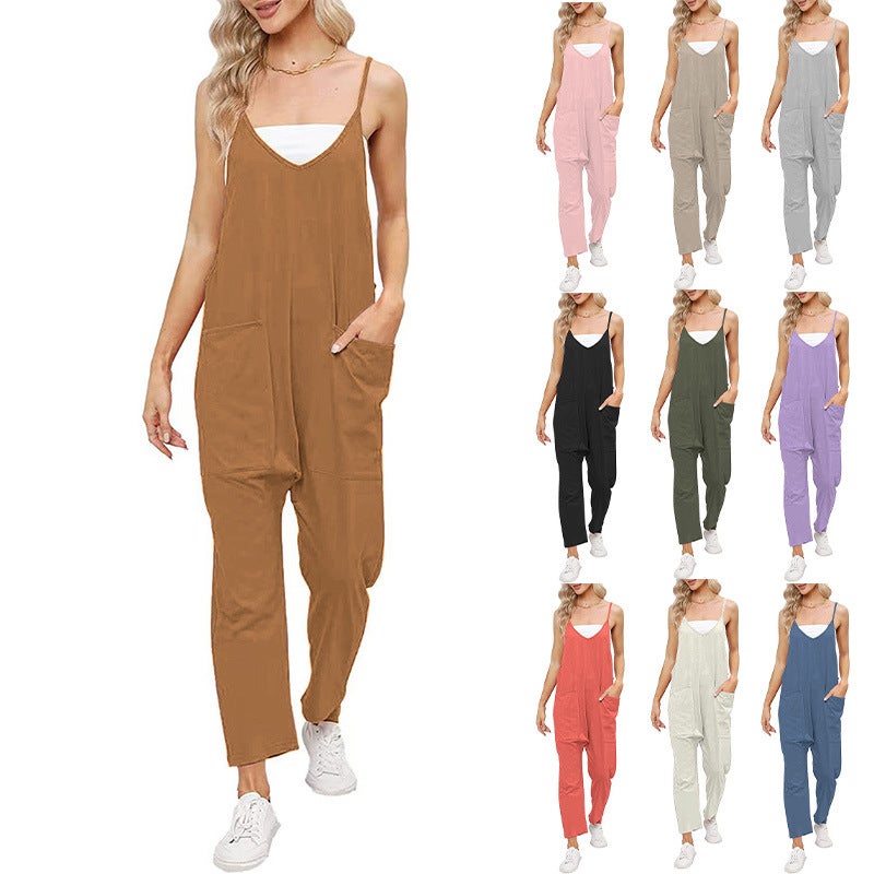 2024 Summer Casual Fashion Solid Color V-Neck Vest Solid Color Sling Pocket Women'S Clothing - Image 2