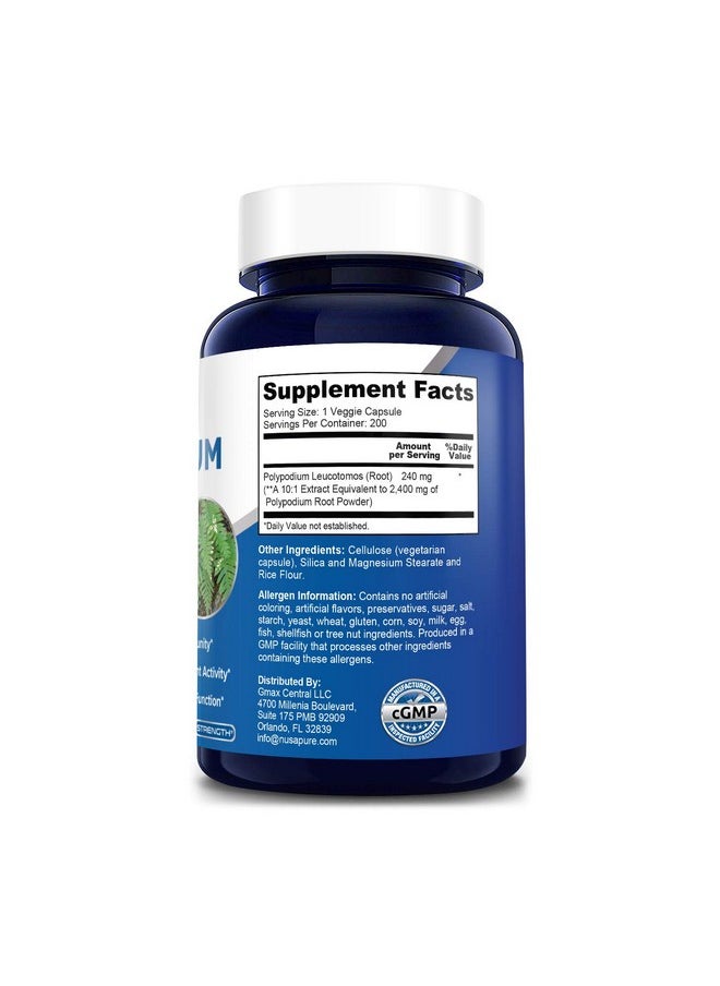 NusaPure - Polypodium Leucotomos Extract 2400Mg 200 Veggie Capsules (Vegetarian Nongmo & Glutenfree) - Image 1