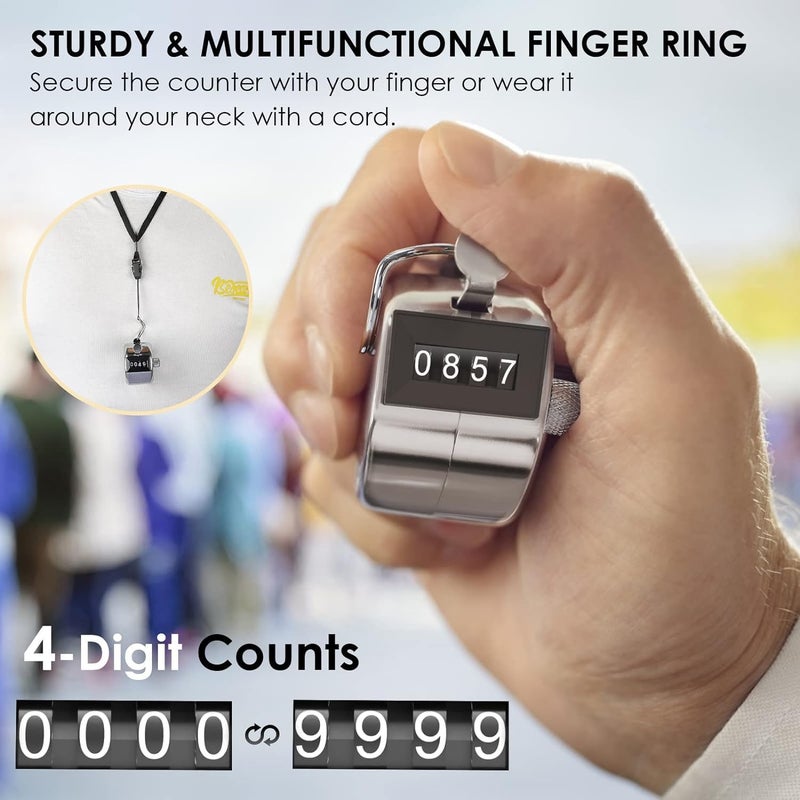 KTRIO Metal Handheld Tally Counter, 4-Digit Number Clicker Counter, Hand Mechanical Pitch Counters for Coaching, Knitting, People, Lap, Fishing, Golf and Row - Image 3