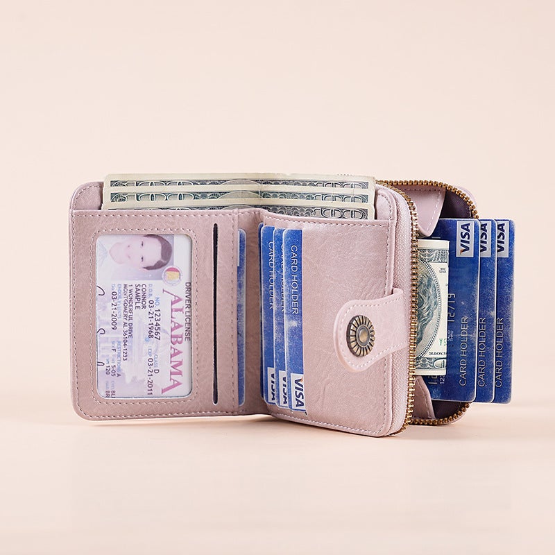 Multifunctional Solid Color PU Leather Wallet, RFID Blocking Design Portable Daily Storage Purse for Cards Cash Coin Business Use - Image 3