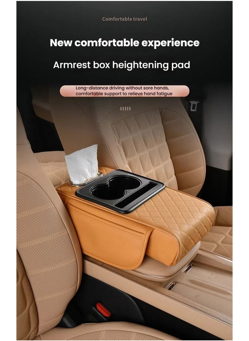 Generic Car Armrest Cushion Pad with Tissue Box, Storage Bag, Cup Holder & Heightening Pad – All-in-One Center Console Organizer for Vehicle(Black)  - Image 2