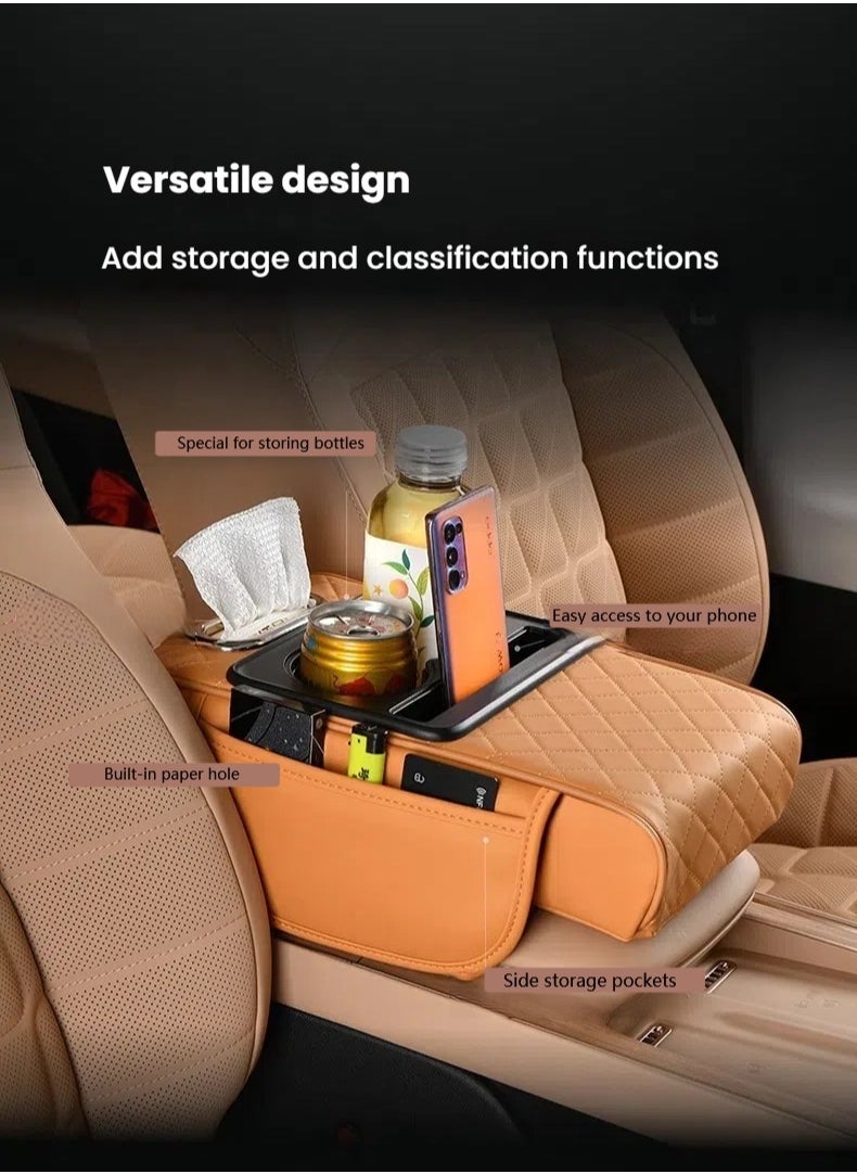 Generic Car Armrest Cushion Pad with Tissue Box, Storage Bag, Cup Holder & Heightening Pad – All-in-One Center Console Organizer for Vehicle(Black)  - Image 3