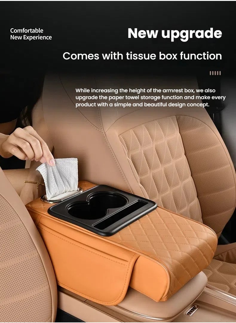 Generic Car Armrest Cushion Pad with Tissue Box, Storage Bag, Cup Holder & Heightening Pad – All-in-One Center Console Organizer for Vehicle(Black)  - Image 5