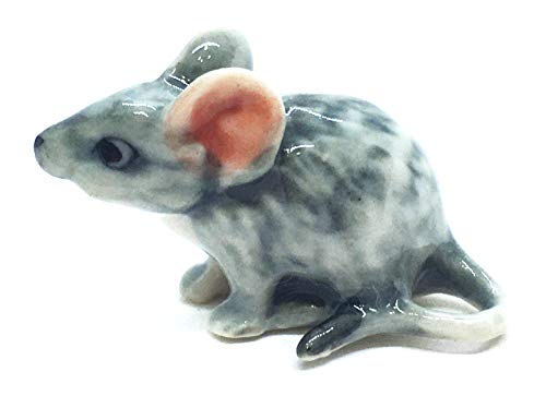 ChangThai Design Tiny 1¼" Gray Mouse Sitting Figurine - Miniature Hand Made Painted Ceramic Mice Rat Shrew Rodent Small Porcelain Animals Cute Decorative Figures Collectible Figurines Décor Gifts - Image 1