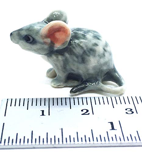 ChangThai Design Tiny 1¼" Gray Mouse Sitting Figurine - Miniature Hand Made Painted Ceramic Mice Rat Shrew Rodent Small Porcelain Animals Cute Decorative Figures Collectible Figurines Décor Gifts - Image 2