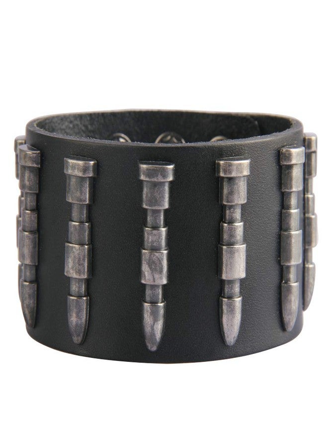 Jeilwiy Leather Cuff Bracelet Bullets Wrap Bracelet Punk Rock Biker Tough Guy Wristband Bangle Black - Image 1