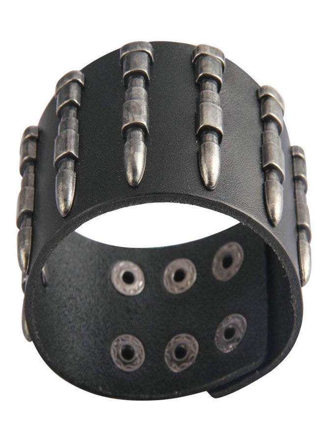 Jeilwiy Leather Cuff Bracelet Bullets Wrap Bracelet Punk Rock Biker Tough Guy Wristband Bangle Black - Image 4