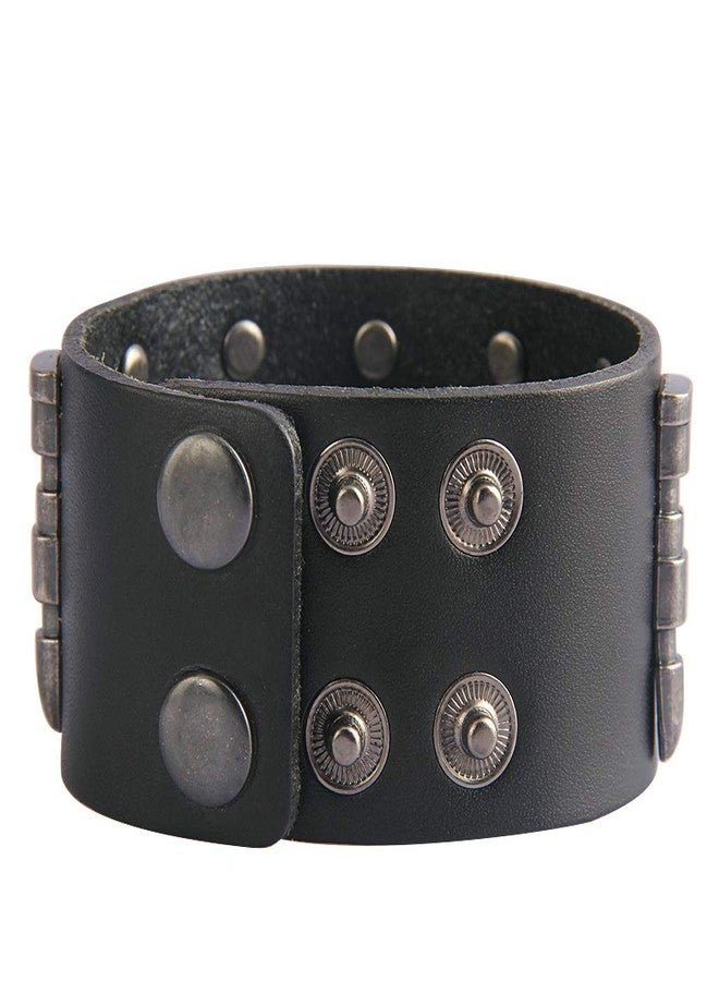 Jeilwiy Leather Cuff Bracelet Bullets Wrap Bracelet Punk Rock Biker Tough Guy Wristband Bangle Black - Image 3