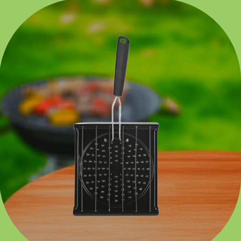 Alark مقلاة الشواء القابلة للطي من ألرك مع ثقوب، مقلاة غير لاصقة مع مقبض قابل للطي من الفولاذ المقاوم للصدأ، أدوات الطهي للتخييم - مقلاة كباب للشواء في الهواء الطلق للدجاج، اللحم، الخضروات [20x20x2.5 سم] - Image 5