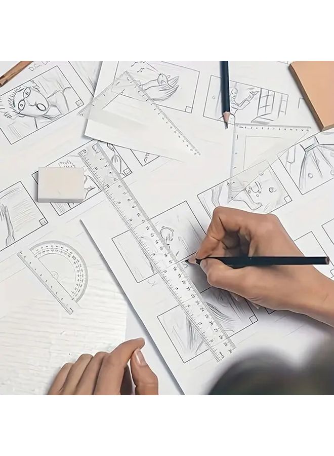 4pcs Transparent Geometric Ruler Set 7.87 Inch Straightedge Protractor Triangle for Office Classroom Art Projects - Image 4